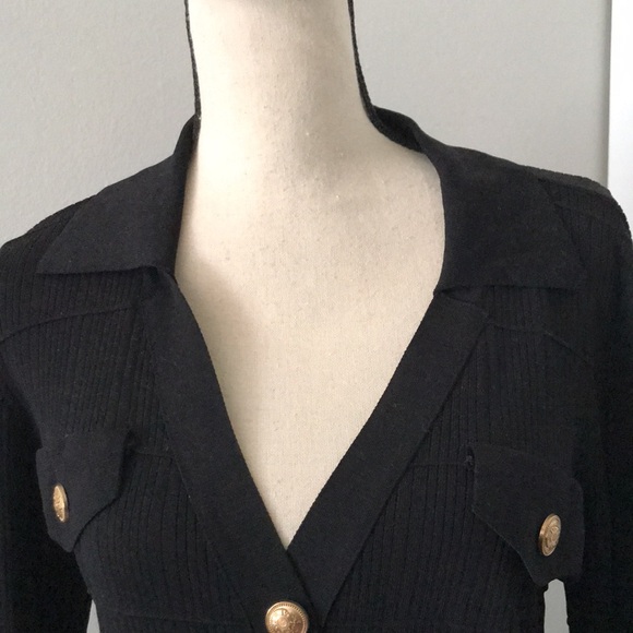 MAEVE By Anthropologie COLLARED KNIT CARDIGAN SWEATER JACKET GOLDBUTTON BLACK| M - Picture 3 of 14